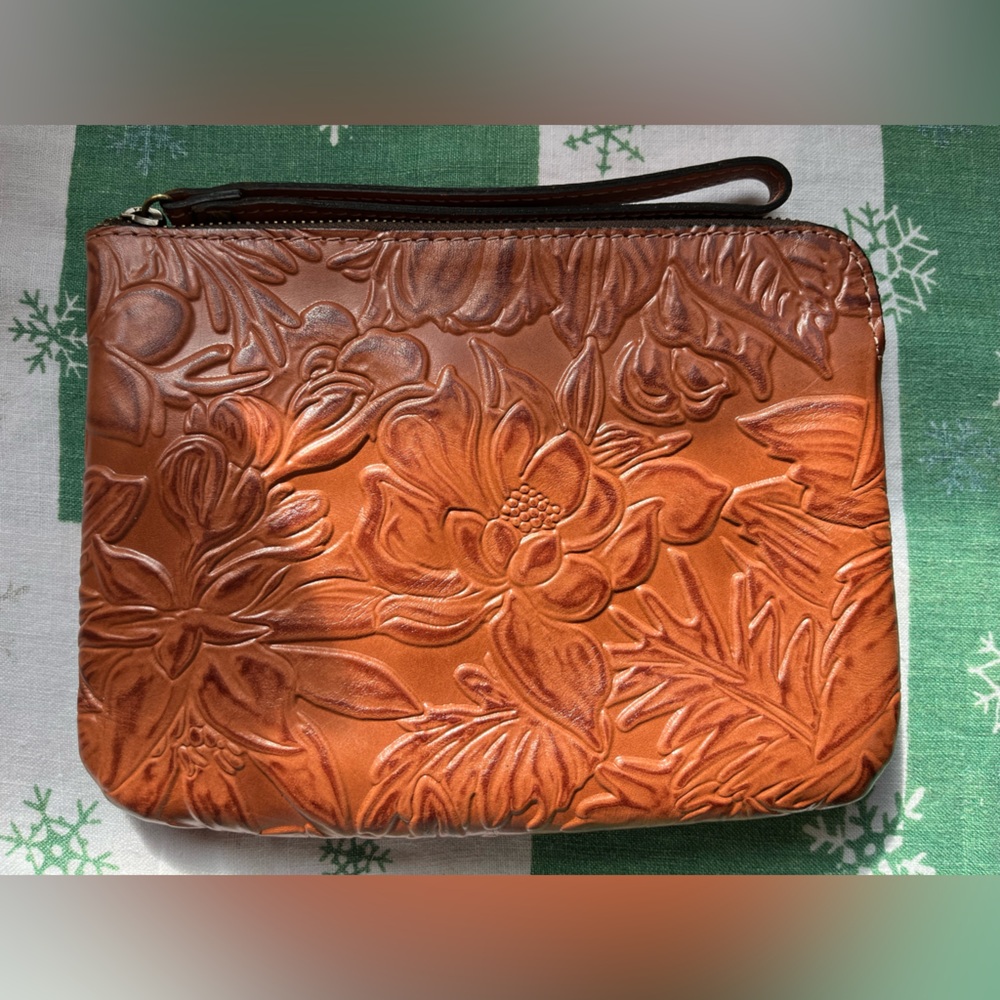 Patricia Nash Embossed Floral Tooled Leather Clutch - Brown